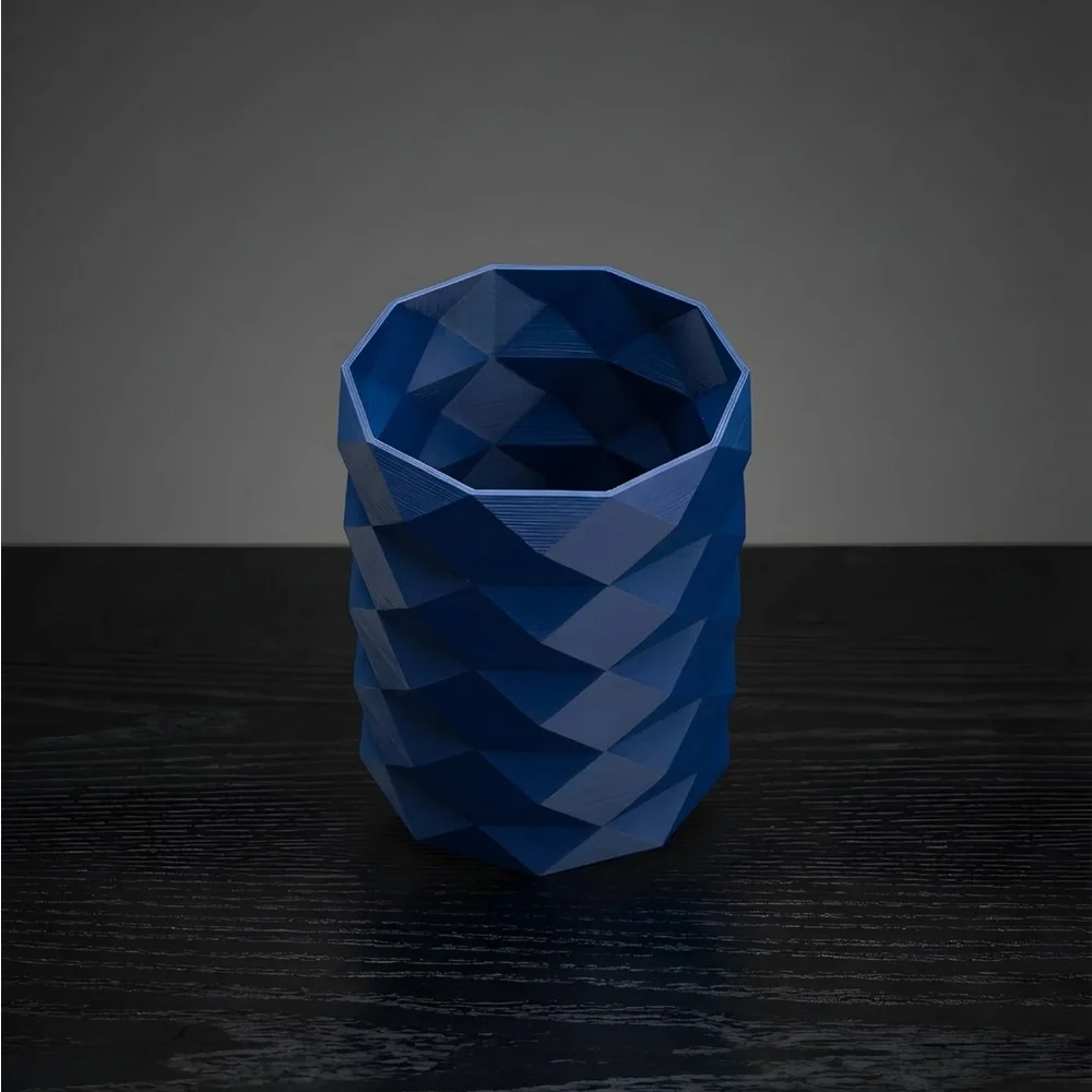 Geometric 3D Printed Desk Organizer Pen Holder – Modern Blue